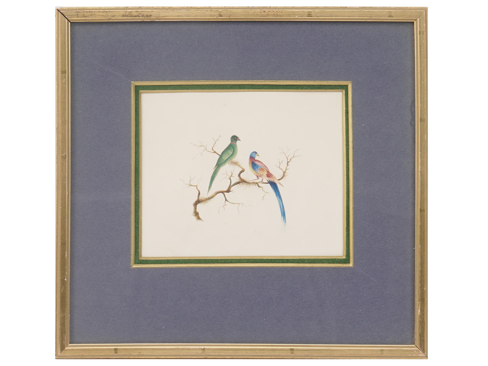 ORIENTAL TWO BIRDS WATERCOLOR PAINTING FRAMED